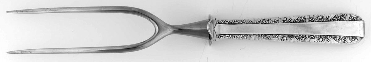 Candlelight (Sterling, 1934, No Monos) Large Stainless Prong Carving Fork W/Sterling Guar by Towle Silver-1