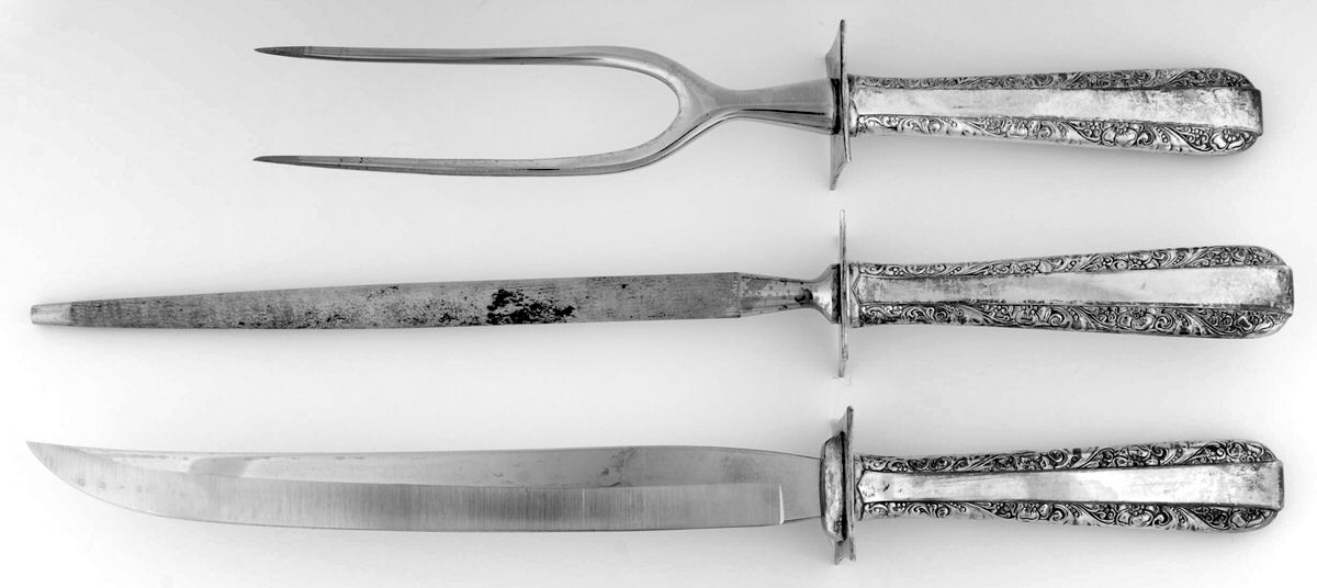 Candlelight (Sterling, 1934, No Monos) 3pc Large Roast Carving Set-Stnl w/Sterling Guard by Towle Silver-1