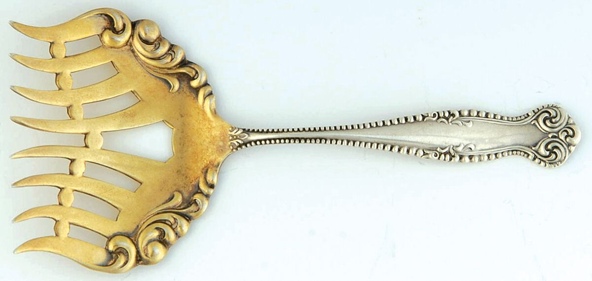 Canterbury (Sterling, 1893) Large Solid Tined Sardine Serving Fork by Towle Silver-1