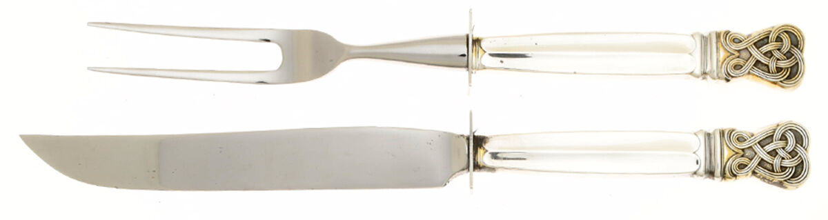Celtic Weave Gold (Sterling) Small Stainless Blade 2-Piece Steak Carving Set by Towle Silver-1