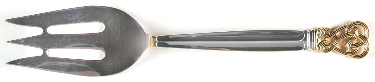 Celtic Weave Gold (Sterling) Large Solid Cold Meat Serving Fork by Towle Silver-1