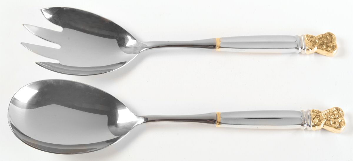 Celtic Weave Gold (Sterling) 2 Pc Salad Set with Stainless Bowl by Towle Silver-1