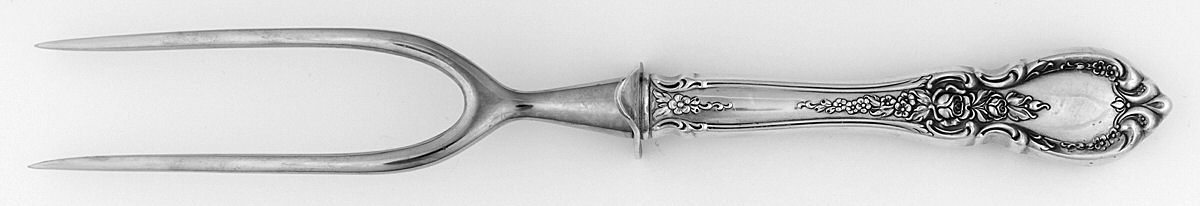 Charlemagne (Sterling, 1963) Lg Carving/Roast Fork-Stn Prong w/Sterling Guard by Towle Silver-1