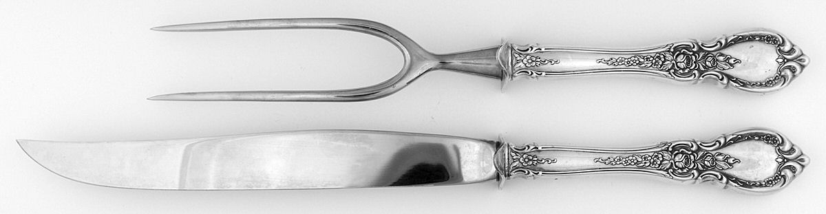 Charlemagne (Sterling, 1963) (2 Pc)Carving Set-Lg Stnbl/Roast w/Sterling Guard by Towle Silver-1