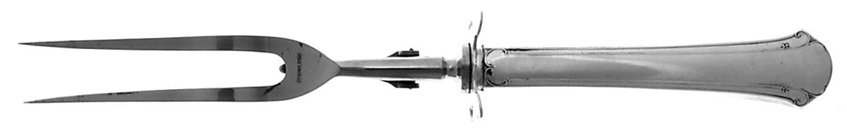 Chippendale (Sterling, 1937) Lg Carving/Roast Fork-Stn Prong w/Sterling Guard by Towle Silver-1