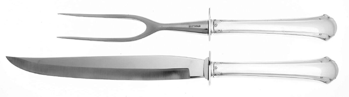 Chippendale (Sterling, 1937) 2 Piece Small Carving Set W/ Sterling Guard by Towle Silver-1