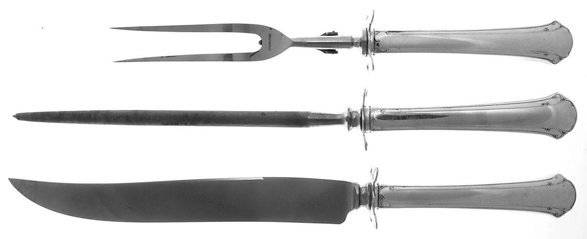 Chippendale (Sterling, 1937) (3 Pc)Carving Set-Lg Stnbl/Roast w/Sterling Guard by Towle Silver-1