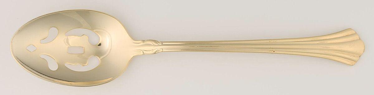 Classic Plume Gold (Electroplate, 1988) Pierced Tablespoon (Serving Spoon) by Towle Silver-1