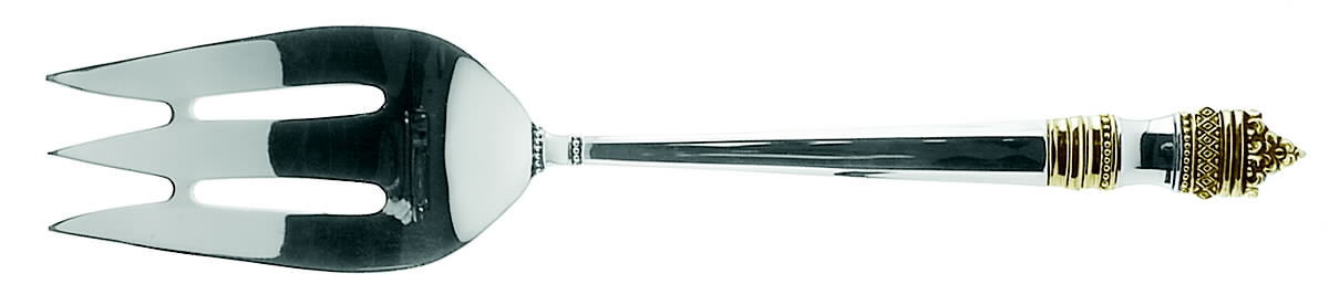 Danish Baroque Gold (Sterling, 1974) Large Solid Cold Meat Serving Fork by Towle Silver-1