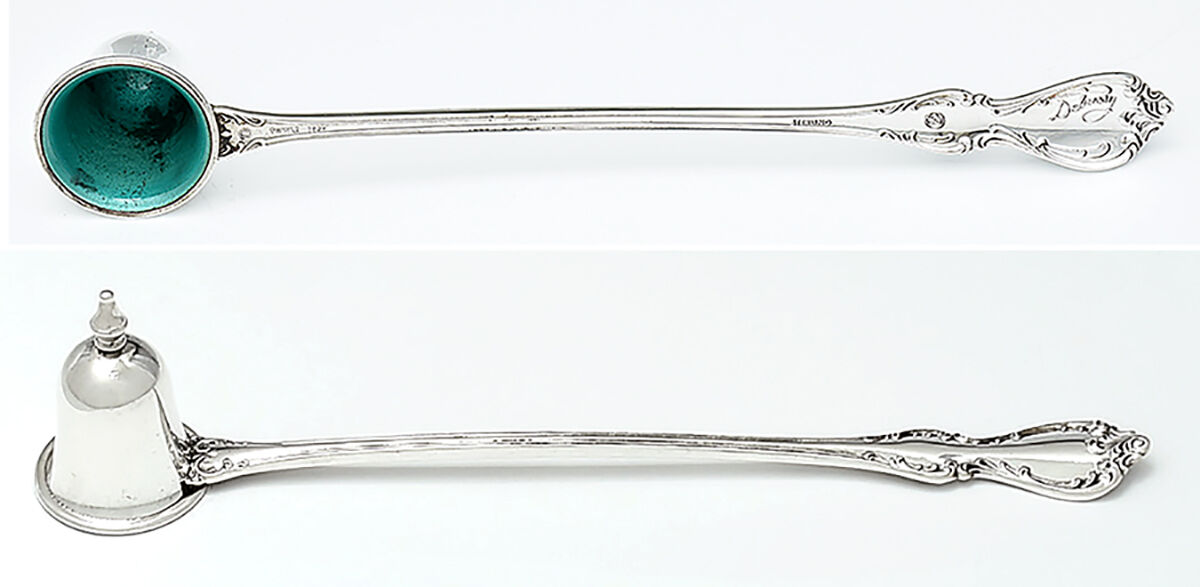 Debussy (Sterling, 1959) Solid Flat Handled Candle Snuffer W/Enamel Bowl by Towle Silver-1