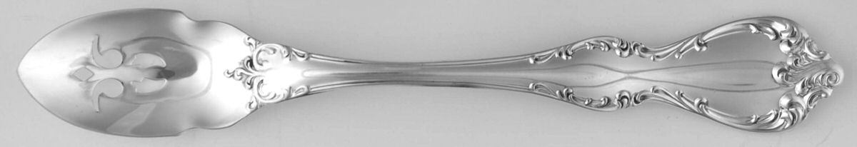 Debussy (Sterling, 1959) Short Handled Olive Spoon with Pierced Bowl by Towle Silver-1