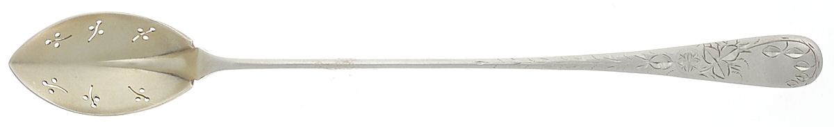 Engraved (Silverplate, 1905) Pierced Bowl Long Handle Olive Spoon by Towle Silver-1