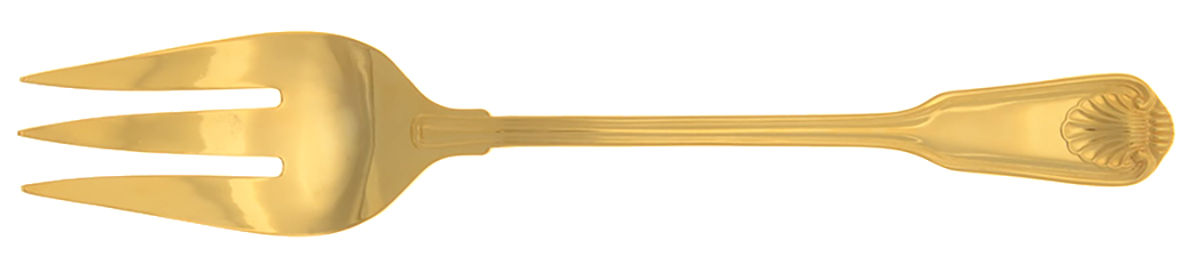 English Shell (Gold Electroplate, 1988) Large Solid Cold Meat Serving Fork by Towle Silver-1