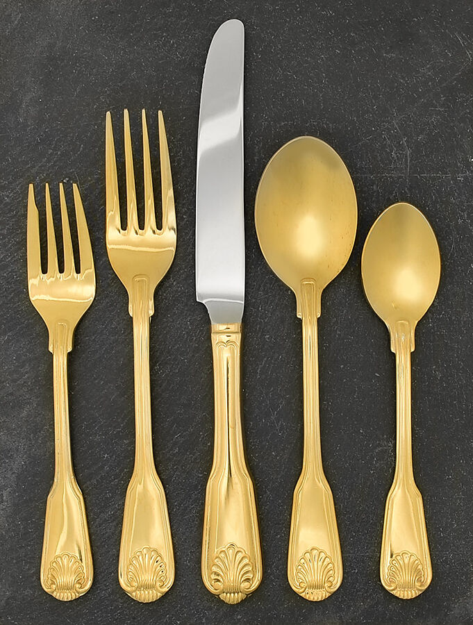 English Shell (Gold Electroplate, 1988) 5 Piece Place Setting by Towle Silver-1