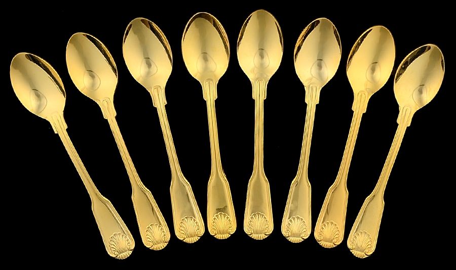 English Shell (Gold Electroplate, 1988) (Set Of 8) Teaspoon Spoon by Towle Silver-1