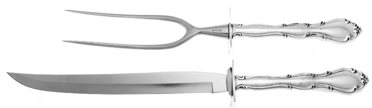 Fontana (Sterling, 1957) Carving Set-2pc/Lg-Stnbl/Roast W/Sterling Guard by Towle Silver-1