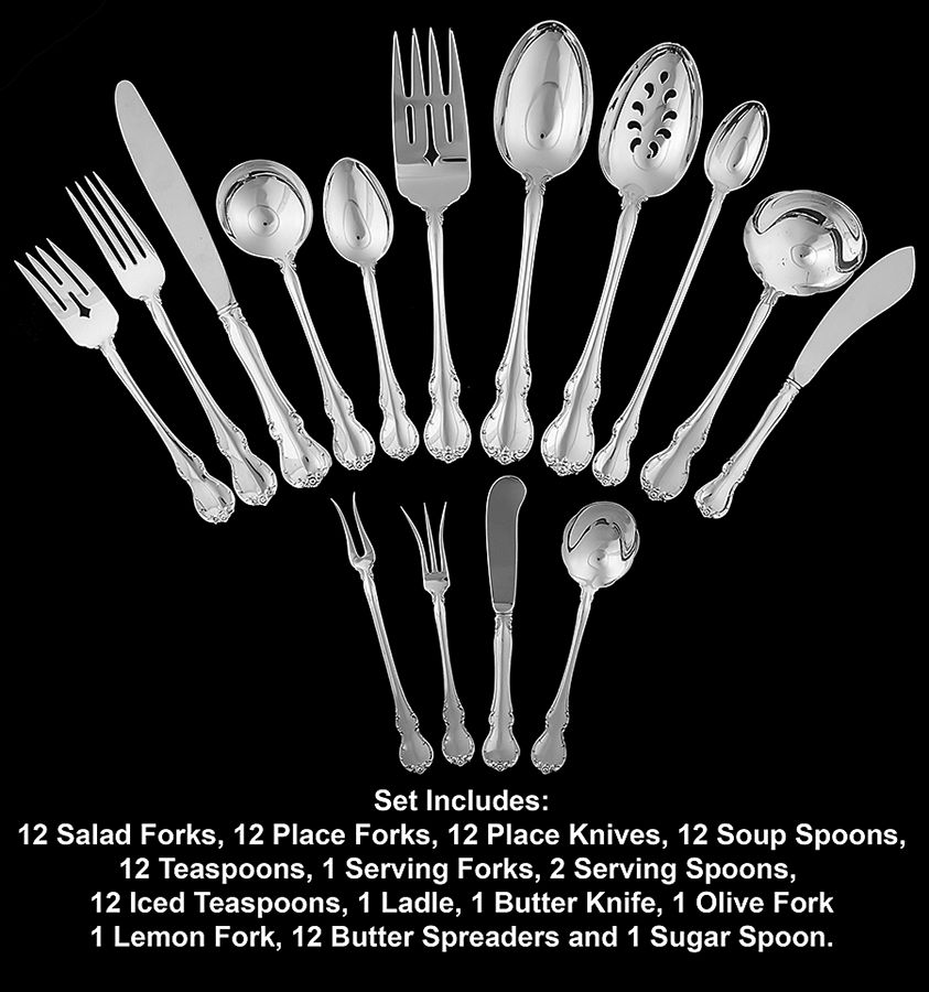 French Provincial (Sterling, 1948) 92 Piece Set by Towle Silver-1