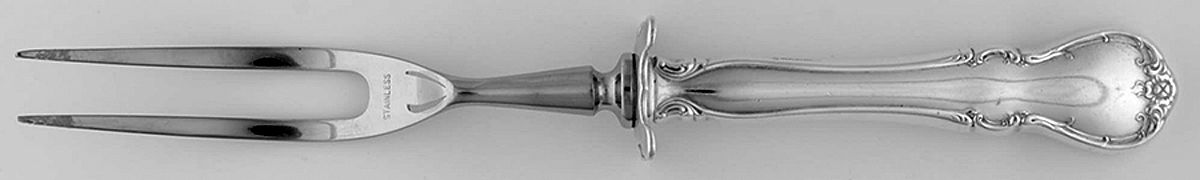 French Provincial (Sterling, 1948) Small Carving Fork Stainless Prong W/Sterling Guar by Towle Silver-1