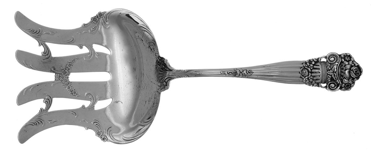 Georgian (Sterling, 1898, Old) Large Solid Asparagus Serving Fork by Towle Silver-1
