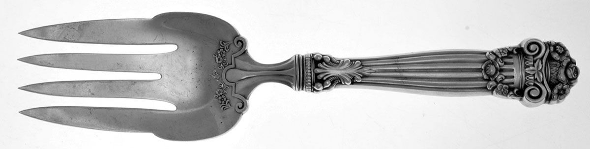 Georgian (Sterling, 1898, Old) Salad Serving Fork,Hollow Handle,Sterling Bowl by Towle Silver-1