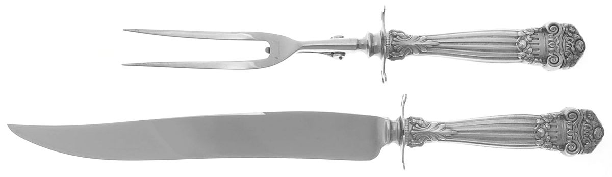 Georgian (Sterling, 1898, Old) Large 2-Piece Roast Carving Set w/ Stainless Blade by Towle Silver-1