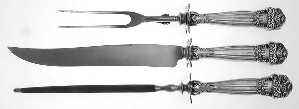 Georgian (Sterling, 1898, Old) Large 3-Piece Roast Carving Set w/ Stainless Blade by Towle Silver-1