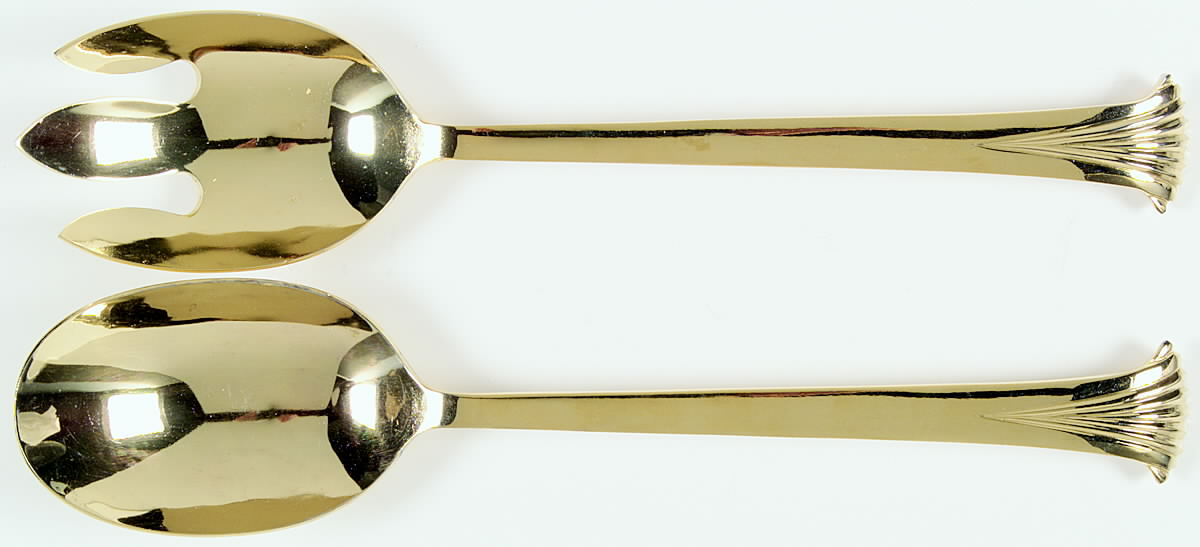 Gold Aristocrat (Gold Electroplate) Solid Oversized Serving Salad Set by Towle Silver-1
