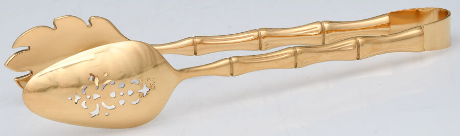 Gold Bamboo (Gold Electroplate) Ice Serving Tongs Large HC by Towle Silver-1