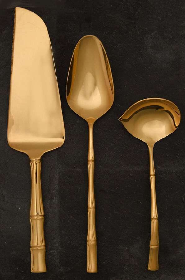 Gold Bamboo (Gold Electroplate) 3 Piece Completer Set by Towle Silver-1