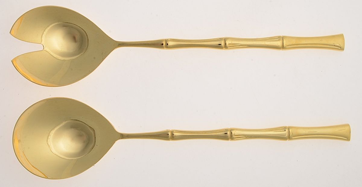 Gold Bamboo (Gold Electroplate) (2 Pc) Solid Salad Set by Towle Silver-1