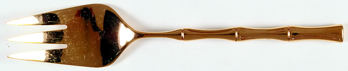 Gold Bamboo (Gold Electroplate) Medium Solid Cold Meat Serving Fork by Towle Silver-1