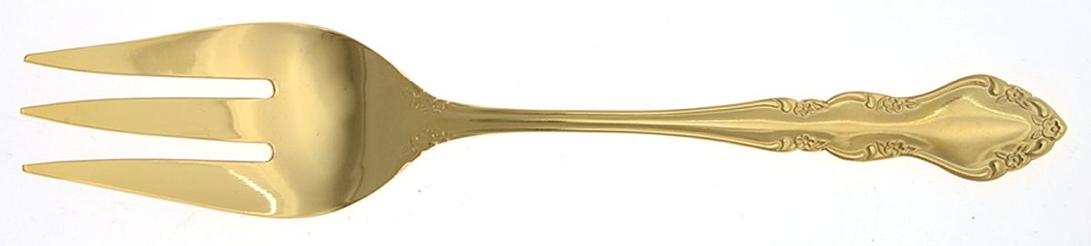 Golden Baroness (Gold Electroplate) Medium Solid Cold Meat Serving Fork by Towle Silver-1