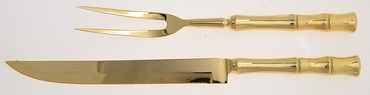 Gold Cane (Gold Electroplate) Large 2-Piece Roast Carving Set w/Stainless Blade by Towle Silver-1
