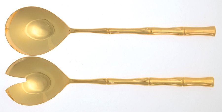 Gold Cane (Gold Electroplate) (2 Pc) Solid Salad Set by Towle Silver-1