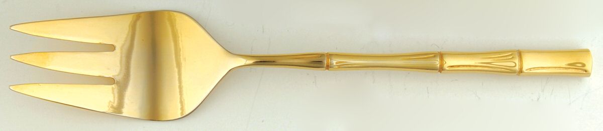Gold Cane (Gold Electroplate) Medium Solid Cold Meat Serving Fork by Towle Silver-1