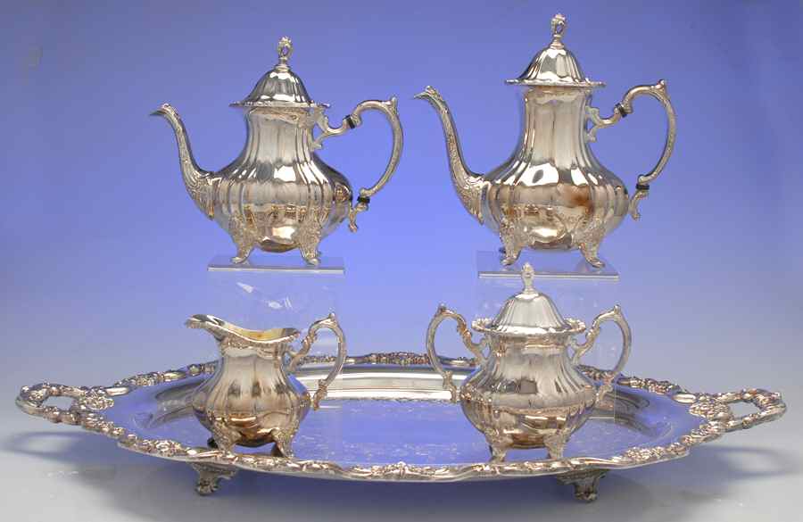 Grand Duchess (Silverplate, Hollowware) 5pc Tea Set-(W/26" Ftd Waiter) by Towle Silver-1