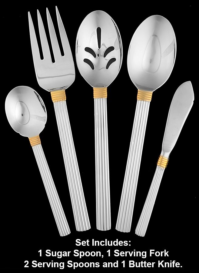 Intervale Gold (Stainless, Gold Accent) 5 Piece Hostess Set by Towle Silver-1