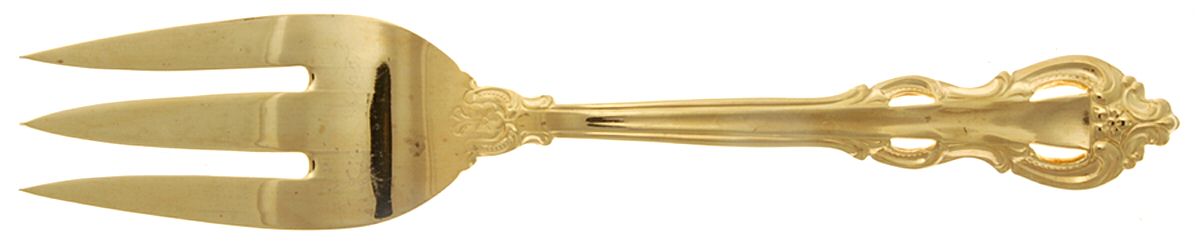 King Arthur Gold (Gold Electroplate, 1988) Large Solid Cold Meat Serving Fork by Towle Silver-1