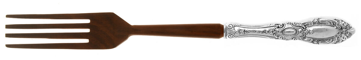 King Richard (Sterling, 1932, No Monos) Salad Serving Fork with Wooden Prongs HC by Towle Silver-1