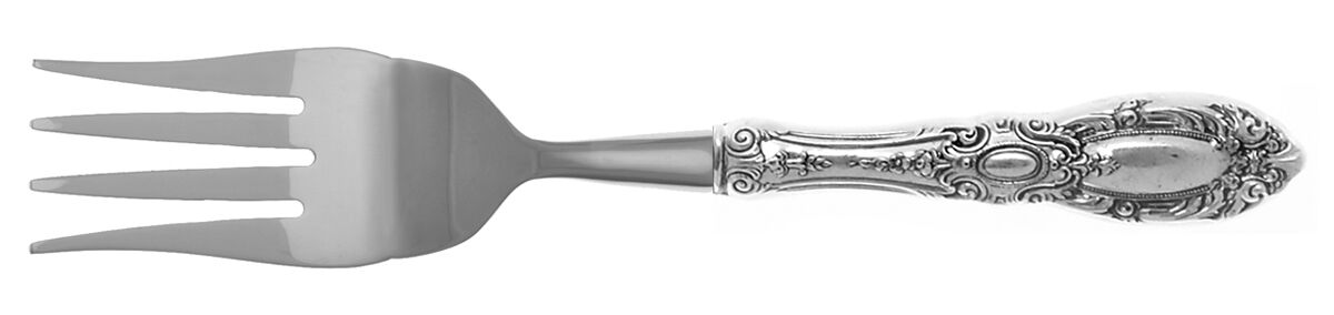 King Richard (Sterling, 1932, No Monos) Cold Meat Fork Large, Stainless Tines HC by Towle Silver-1