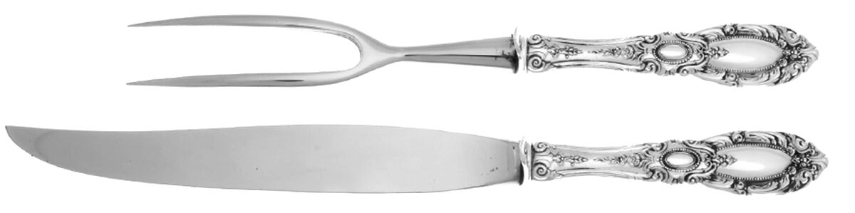 King Richard (Sterling, 1932, No Monos) 2 Piece Small Carving Set W Sterling Guard by Towle Silver-1