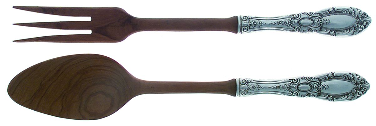 King Richard (Sterling, 1932, No Monos) Wooden Bowl 2-Piece Salad Set by Towle Silver-1