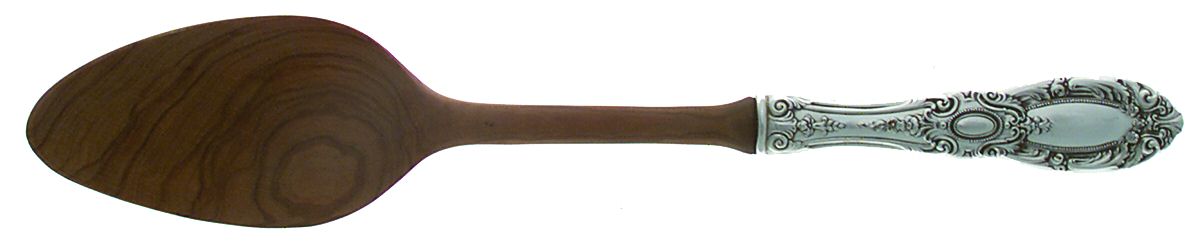 King Richard (Sterling, 1932, No Monos) Salad Serving Spoon with Wooden Bowl by Towle Silver-1