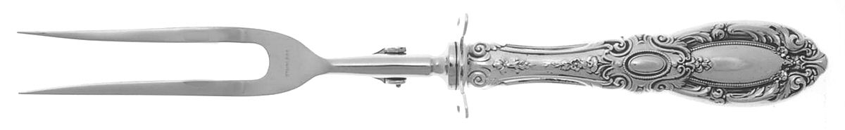 King Richard (Sterling, 1932, No Monos) Lg Carving/Roast Fork-Stn Prong w/Sterling Guard by Towle Silver-1