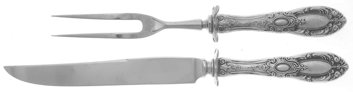 King Richard (Sterling, 1932, No Monos) 2 Piece Small Carving Set W/ Sterling Guard by Towle Silver-1