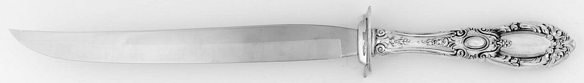 King Richard (Sterling, 1932, No Monos) Lg Carving Roast Knife-Stnl Blade w/Sterling Guard by Towle Silver-1