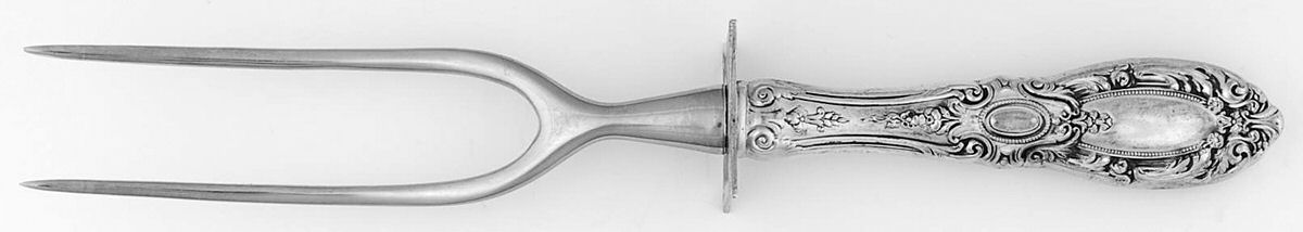 King Richard (Sterling, 1932, No Monos) Lg Carving Roast Fork Stnl Prong w/Sterling Guard by Towle Silver-1
