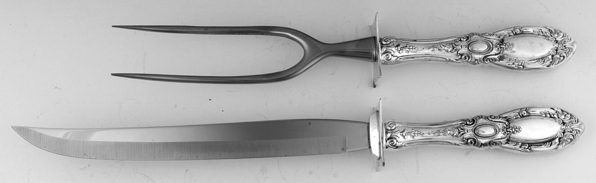 King Richard (Sterling, 1932, No Monos) Large 2-Piece Roast Carving Set w/Stainless Blade by Towle Silver-1