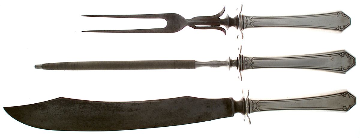Lady Mary (Sterling, 1917, No Monograms) Large 3-Piece Roast Carving Set w/ Stainless Blade by Towle Silver-1