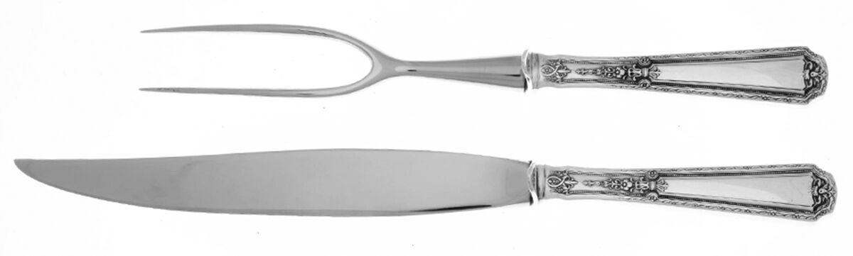Louis XIV (Sterling, 1924, No Monograms) 2 Piece Small Carving Set W/ Sterling Guard by Towle Silver-1